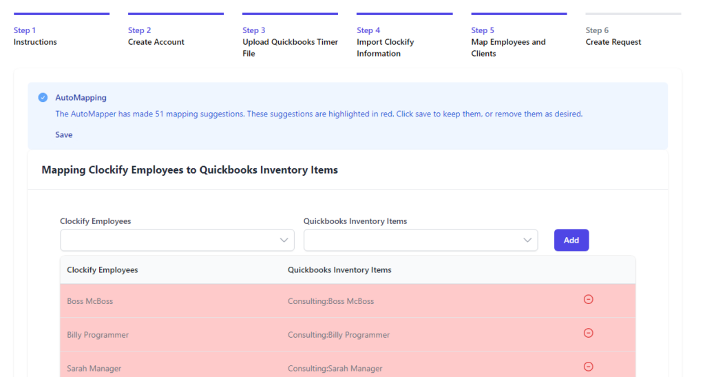 Automatically map Clockify items to Quickbooks items